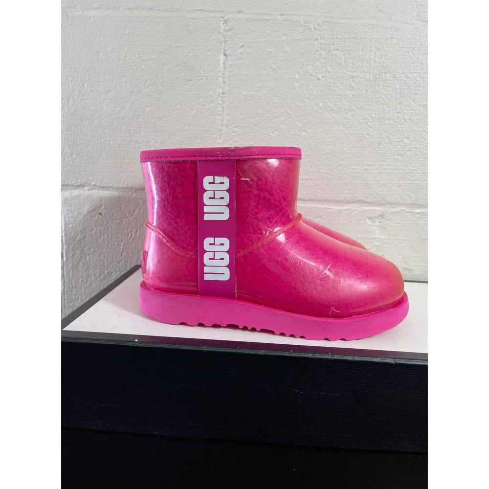 UGG Classic Clear 1112386K Mini Pink Waterproof Boots Pull On Kids Size 13 US